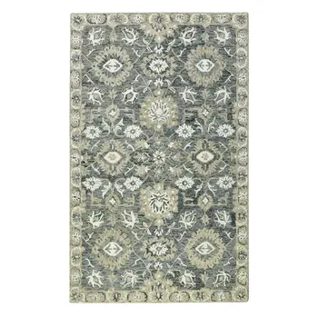 9' X 13' Gray Ivory And Beige Wool Floral Medallion Hand Hooked Area Rug
