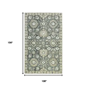 9' X 13' Gray Ivory And Beige Wool Floral Medallion Hand Hooked Area Rug