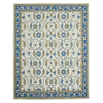 2' X 3' Blue Beige And Brown Wool Oriental Hand Hooked Area Rug