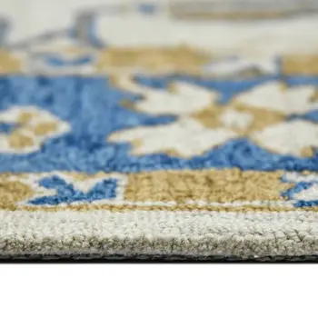 5' X 8' Blue Beige And Brown Wool Oriental Hand Hooked Area Rug