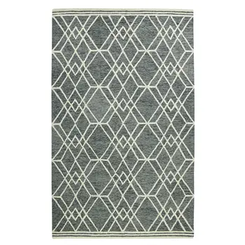 2' X 3' Gray And Ivory Wool Geometric Hand Hooked Area Rug