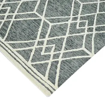 2' X 3' Gray And Ivory Wool Geometric Hand Hooked Area Rug