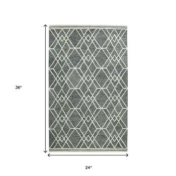 2' X 3' Gray And Ivory Wool Geometric Hand Hooked Area Rug