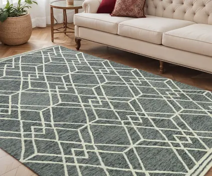 5' X 8' Gray And Ivory Wool Geometric Hand Hooked Area Rug