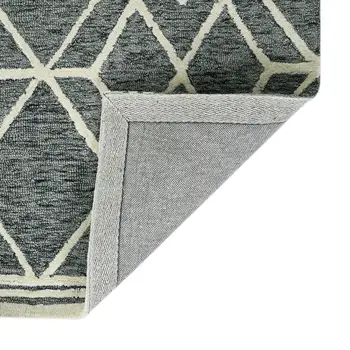9' X 13' Gray And Ivory Wool Geometric Hand Hooked Area Rug