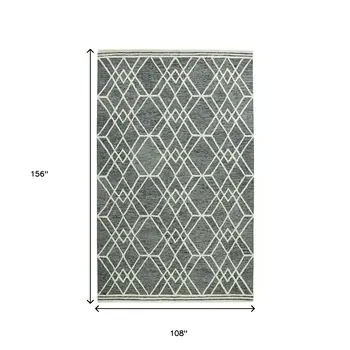 9' X 13' Gray And Ivory Wool Geometric Hand Hooked Area Rug