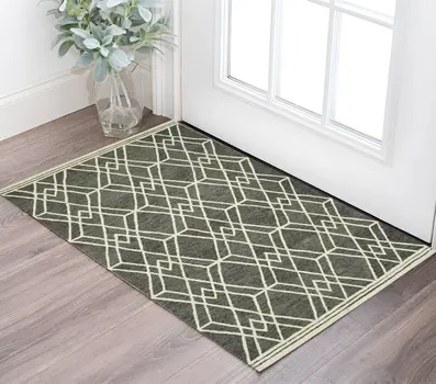 2' X 3' Dark Gray And Ivory Wool Geometric Hand Hooked Area Rug