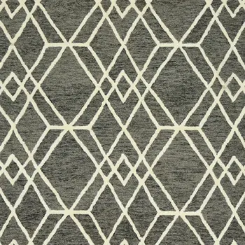 5' X 8' Dark Gray And Ivory Wool Geometric Hand Hooked Area Rug