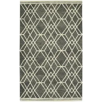 8' X 10' Dark Gray And Ivory Wool Geometric Hand Hooked Area Rug