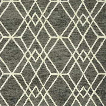 8' X 10' Dark Gray And Ivory Wool Geometric Hand Hooked Area Rug