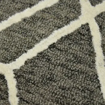 9' X 13' Dark Gray And Ivory Wool Geometric Hand Hooked Area Rug