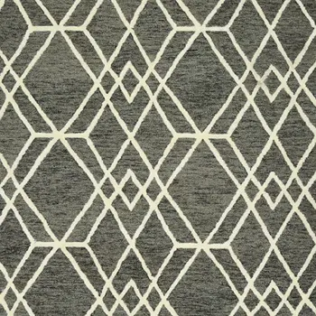 9' X 13' Dark Gray And Ivory Wool Geometric Hand Hooked Area Rug