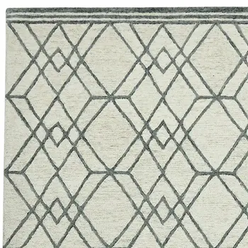 2' X 3' Ivory And Gray Wool Geometric Hand Hooked Area Rug