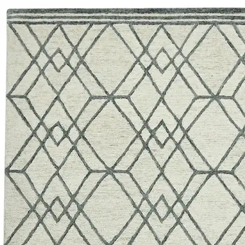 5' X 8' Ivory And Gray Wool Geometric Hand Hooked Area Rug