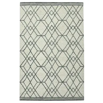 5' X 8' Ivory And Gray Wool Geometric Hand Hooked Area Rug