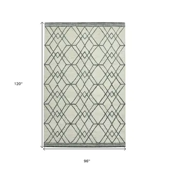 8' X 10' Ivory And Gray Wool Geometric Hand Hooked Area Rug