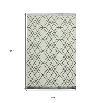 9' X 13' Ivory And Gray Wool Geometric Hand Hooked Area Rug