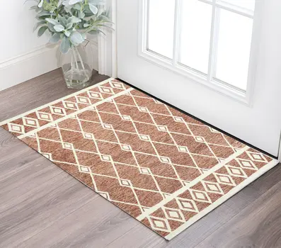 2' X 3' Rust And Ivory Wool Argyle Hand Hooked Area Rug