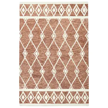 9' X 13' Rust And Ivory Wool Argyle Hand Hooked Area Rug