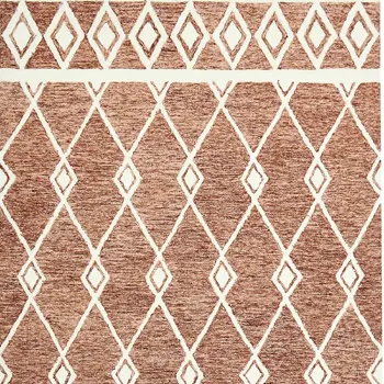 9' X 13' Rust And Ivory Wool Argyle Hand Hooked Area Rug