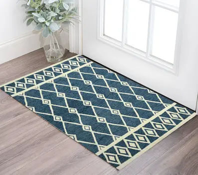 2' X 3' Blue And Ivory Wool Argyle Hand Hooked Area Rug