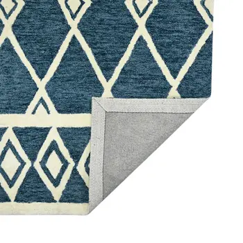 8' X 10' Blue And Ivory Wool Argyle Hand Hooked Area Rug