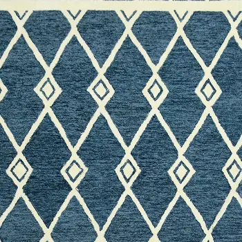 8' X 10' Blue And Ivory Wool Argyle Hand Hooked Area Rug