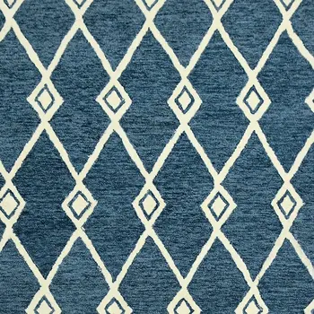 9' X 13' Blue And Ivory Wool Argyle Hand Hooked Area Rug