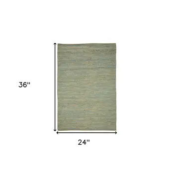 2' X 3' Aqua Beige And Brown Jute Striped Flatweave Handmade Area Rug