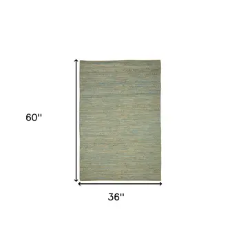 3' X 5' Aqua Beige And Brown Jute Striped Flatweave Handmade Area Rug
