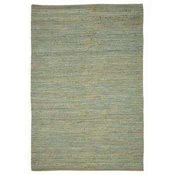 3' X 5' Aqua Beige And Brown Jute Striped Flatweave Handmade Area Rug