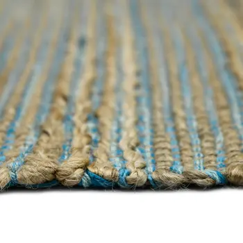 3' X 5' Aqua Beige And Brown Jute Striped Flatweave Handmade Area Rug