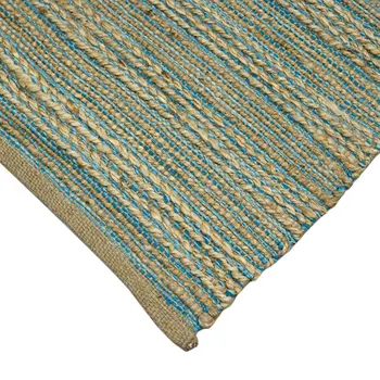 3' X 5' Aqua Beige And Brown Jute Striped Flatweave Handmade Area Rug