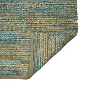 3' X 5' Aqua Beige And Brown Jute Striped Flatweave Handmade Area Rug