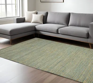 8' X 10' Aqua Beige And Brown Jute Striped Flatweave Handmade Area Rug