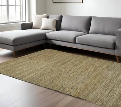 8' X 10' Brown And Beige Jute Striped Flatweave Handmade Area Rug