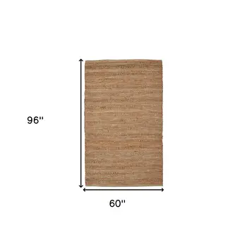 5' X 8' Brown And Brick Red Jute Striped Flatweave Handmade Area Rug