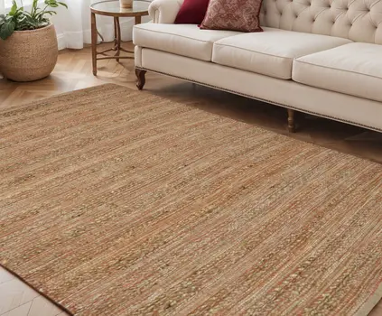 5' X 8' Brown And Brick Red Jute Striped Flatweave Handmade Area Rug