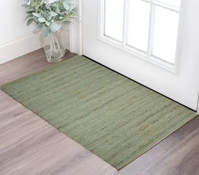 2' X 3' Aqua And Brown Jute Striped Flatweave Handmade Area Rug