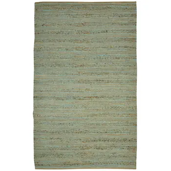2' X 3' Aqua And Brown Jute Striped Flatweave Handmade Area Rug
