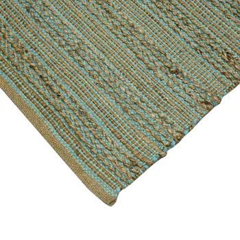 2' X 3' Aqua And Brown Jute Striped Flatweave Handmade Area Rug