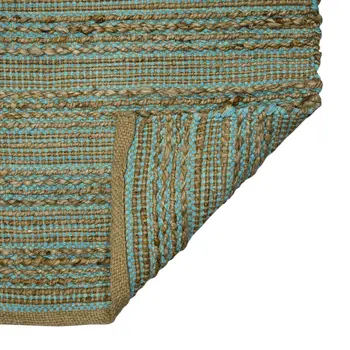 2' X 3' Aqua And Brown Jute Striped Flatweave Handmade Area Rug