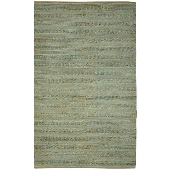 2' X 3' Aqua And Brown Jute Striped Flatweave Handmade Area Rug