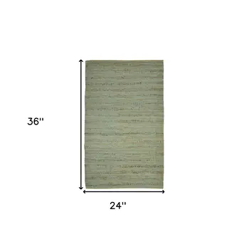 2' X 3' Aqua And Brown Jute Striped Flatweave Handmade Area Rug