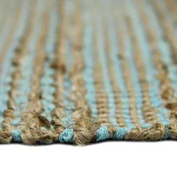 3' X 5' Aqua And Brown Jute Striped Flatweave Handmade Area Rug