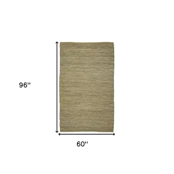 5' X 8' Dark Gray Brown And Beige Jute Striped Flatweave Handmade Area Rug