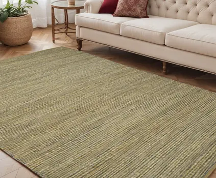 5' X 8' Dark Gray Brown And Beige Jute Striped Flatweave Handmade Area Rug