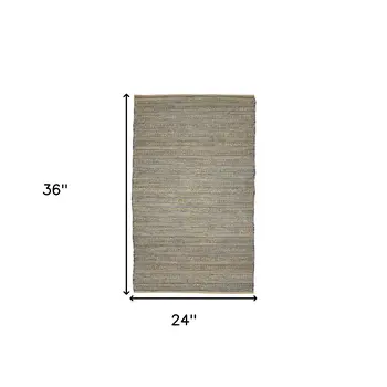 2' X 3' Blue And Beige Jute Striped Flatweave Handmade Area Rug