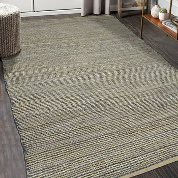 2' X 3' Blue And Beige Jute Striped Flatweave Handmade Area Rug