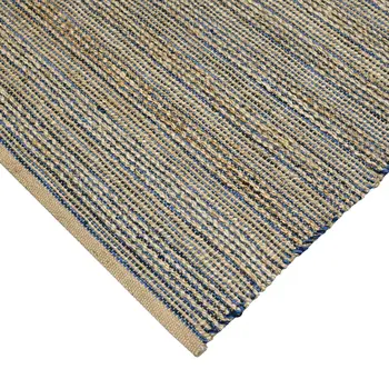 2' X 3' Blue And Beige Jute Striped Flatweave Handmade Area Rug
